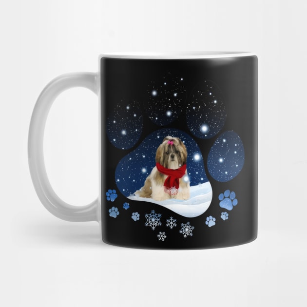 Snow Paw Shih Tzu Christmas Winter Holiday by Vintage White Rose Bouquets